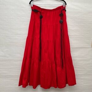 Vintage 70s/80s Gotcha Covered Red Tiered Cotton Skirt Size L-XL with Belt